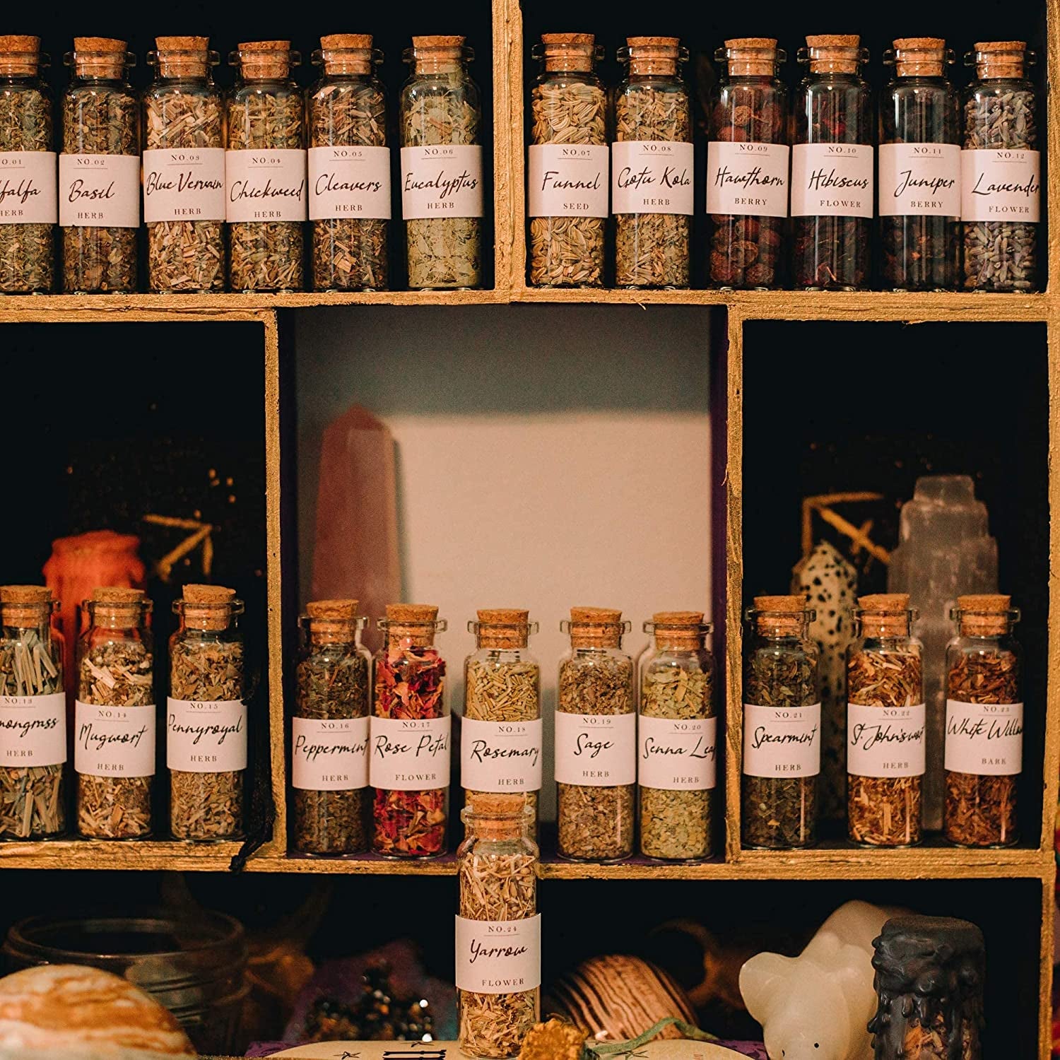 Spell Herbs for Witchcraft - 24 Bottles of Magical Herbal Supplies for Pagan, Wiccan, Witch Spells & Ritual (15ML Paper Box)
