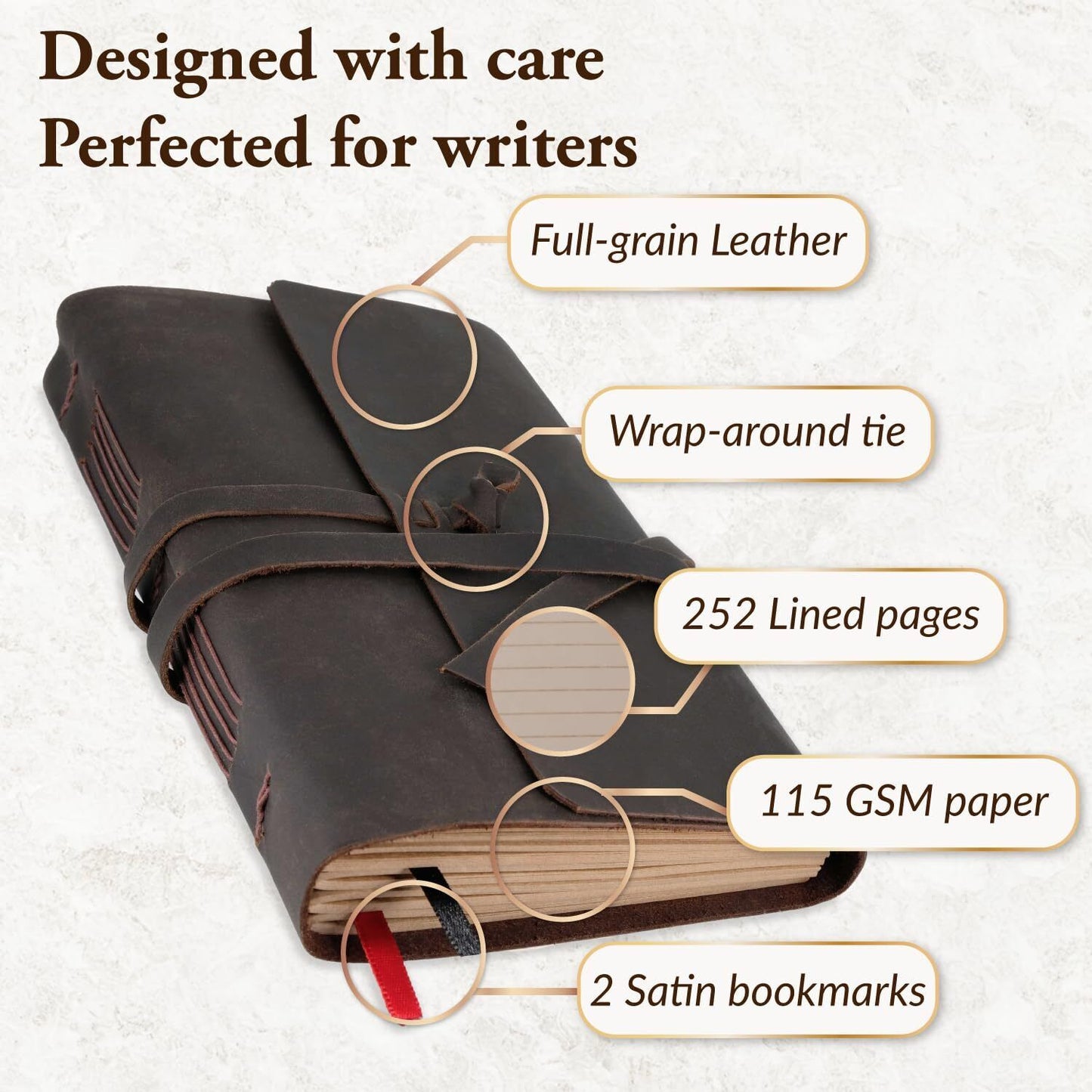 Leather Journal with Lined Pages - Leather Bound Writing Journal for Men & Wo...