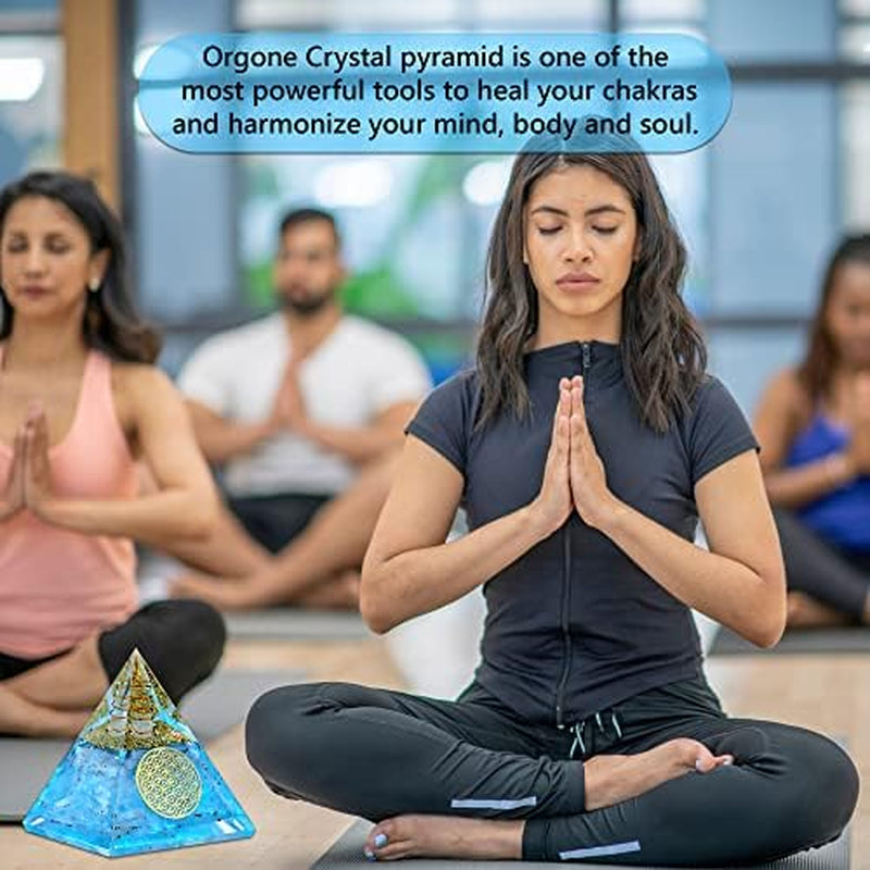 Selenite Glow Orgone Pyramid, Handmade Selenite Crystal Pyramid for High Frequency Vibration, Powers of Manifestation,Crystals and Healing Stones for Promotes Peace and Calmness, Orgonite Pyramids