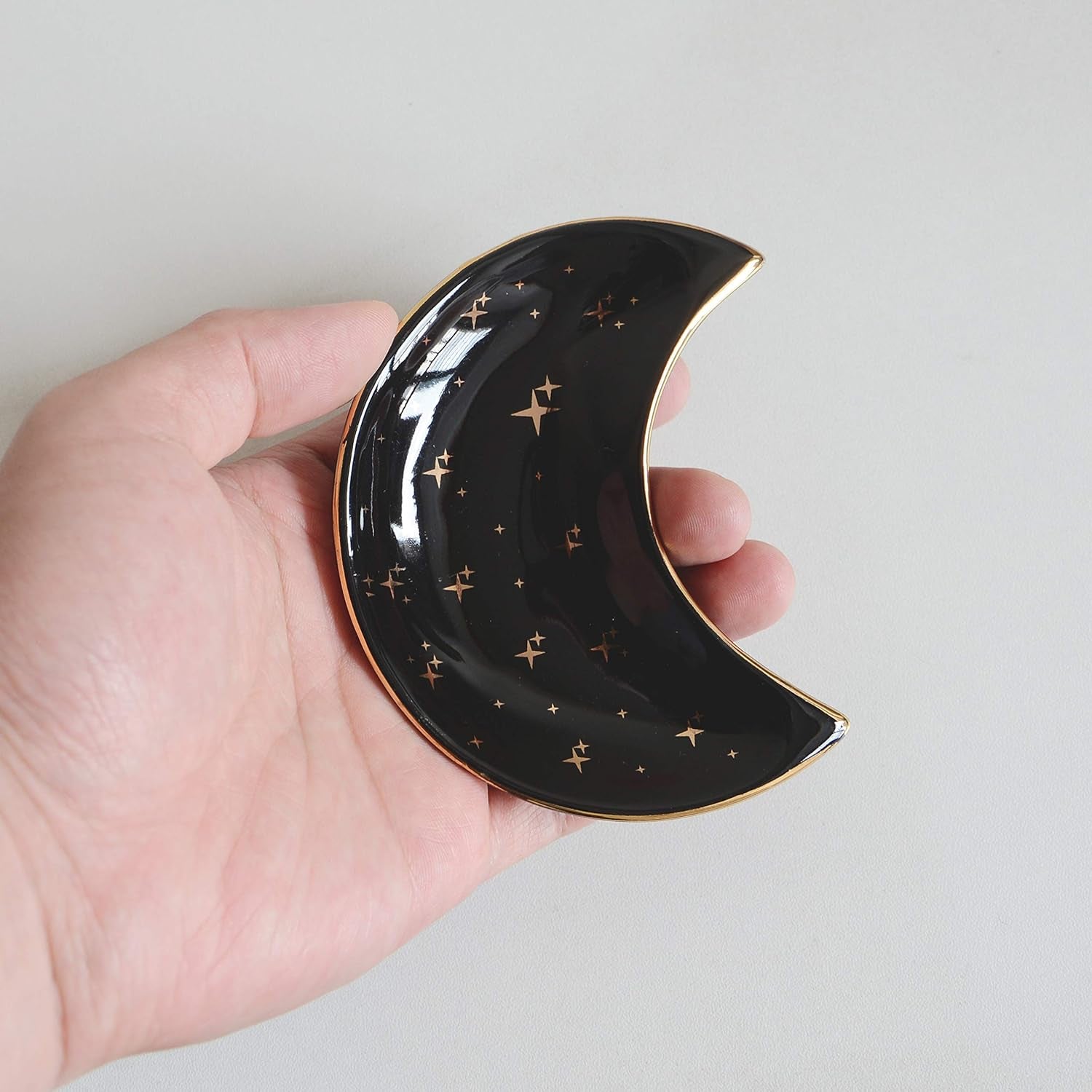 Small Moon Jewelry Dish Tray, Set of 2, Decorative Ceramic Trinket Dish, Modern Accent Tray for Vanity (White and Black)
