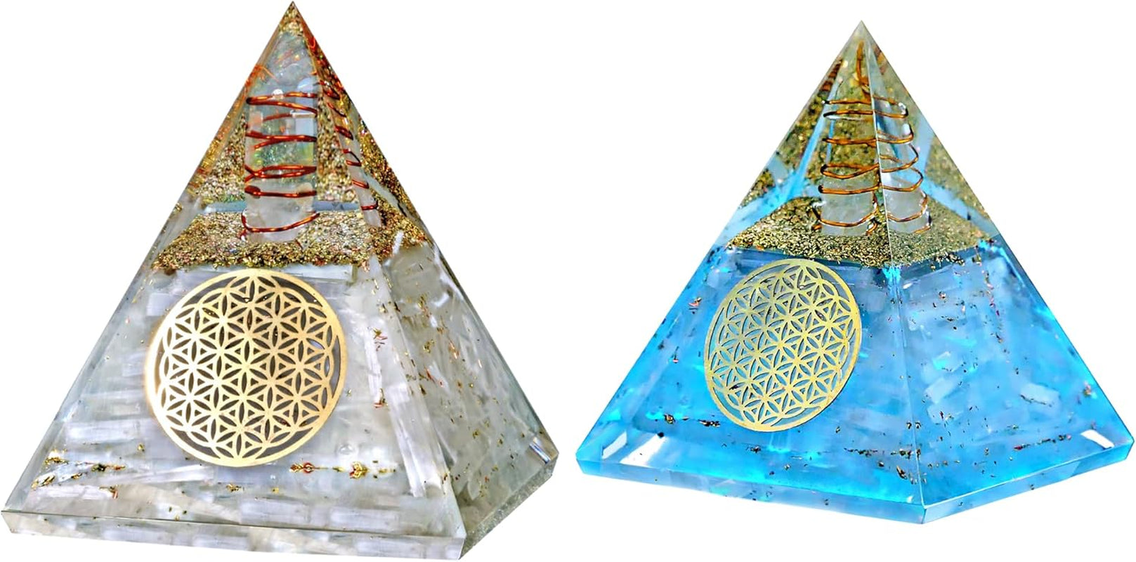 Selenite Glow Orgone Pyramid, Handmade Selenite Crystal Pyramid for High Frequency Vibration, Powers of Manifestation,Crystals and Healing Stones for Promotes Peace and Calmness, Orgonite Pyramids