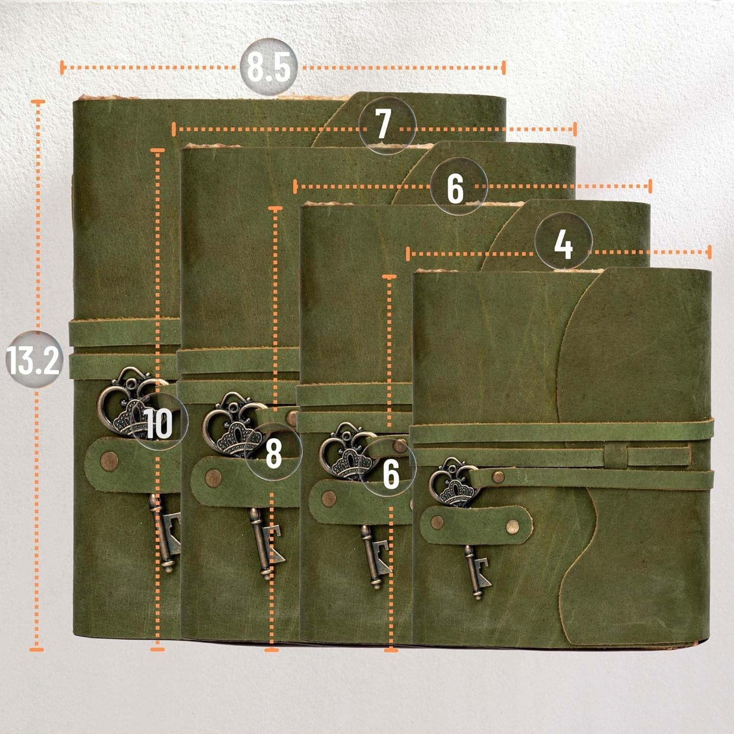 Vintage Leather Journal – 200 Handmade Vintage Deckle Edge Paper – Leather Bound Journal for Women Men – Vintage Key Closure - Book of Shadows - Green - 8X6 Inches (A5)