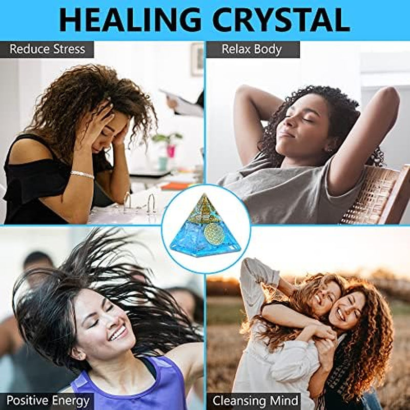 Selenite Glow Orgone Pyramid, Handmade Selenite Crystal Pyramid for High Frequency Vibration, Powers of Manifestation,Crystals and Healing Stones for Promotes Peace and Calmness, Orgonite Pyramids