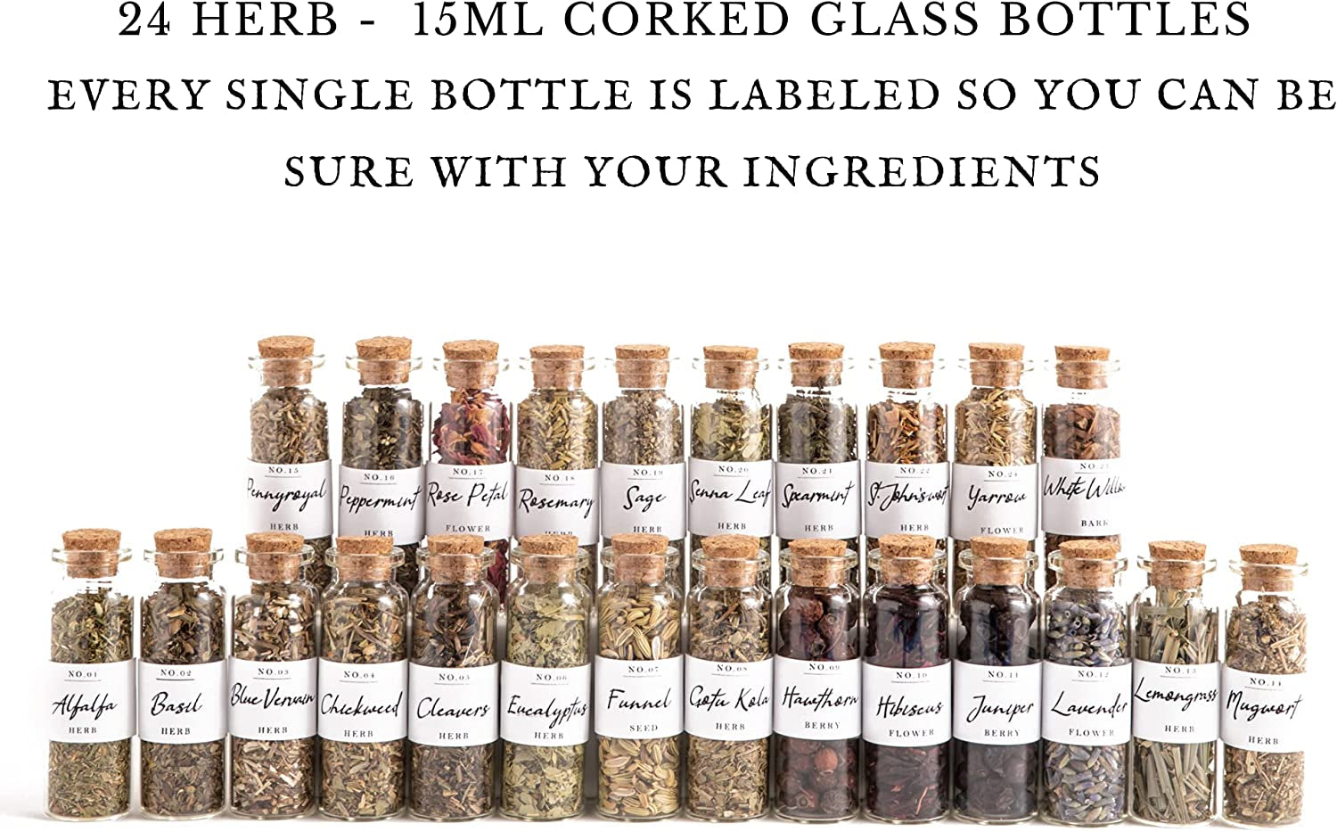 Spell Herbs for Witchcraft - 24 Bottles of Magical Herbal Supplies for Pagan, Wiccan, Witch Spells & Ritual (15ML Paper Box)