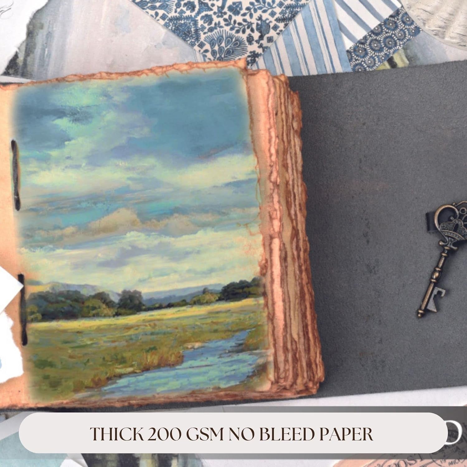 Vintage Leather Journal – 200 Handmade Vintage Deckle Edge Paper – Leather Bound Journal for Women Men – Vintage Key Closure - Book of Shadows - Green - 8X6 Inches (A5)